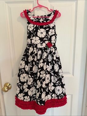 Jillian’s Closet Black & White Floral Girls' Dress with Pink Trim size 7
